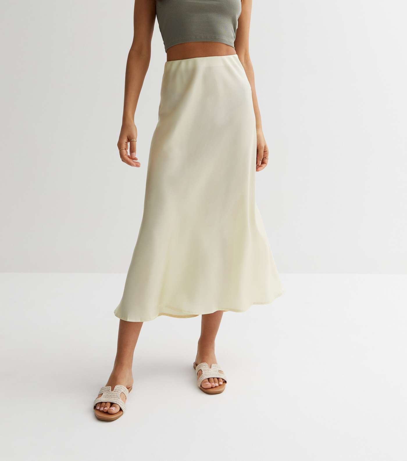 Petite Off White Satin Bias Cut Midaxi Skirt Image 2
