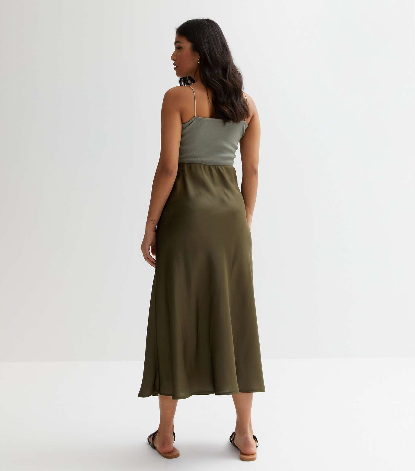 Petite Khaki Satin Bias Cut Midaxi Skirt Image 4