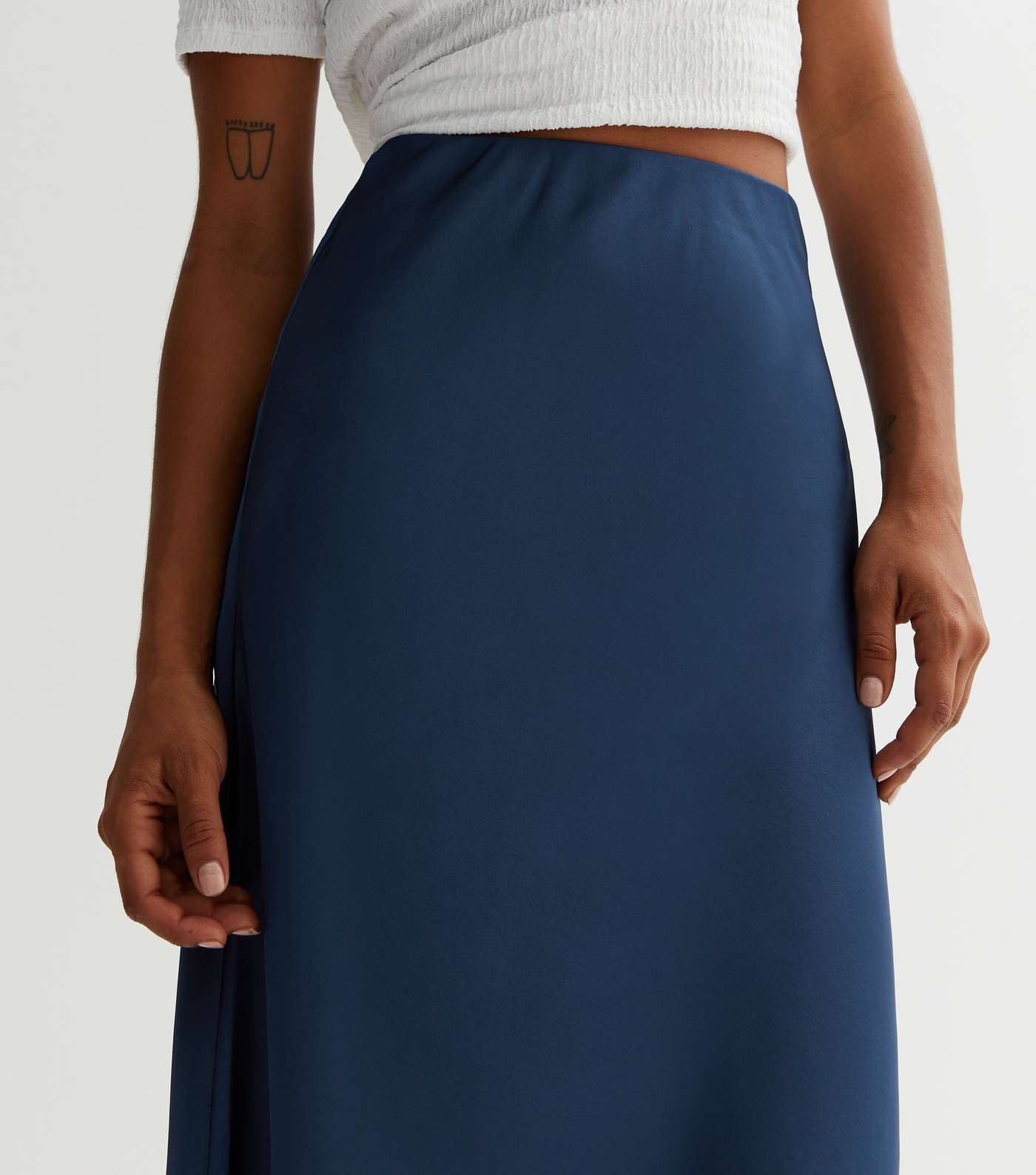Petite Blue Satin Bias Cut Midi Skirt Image 3