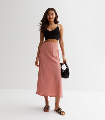 Petite Pink Satin Bias Cut Midaxi Skirt New Look