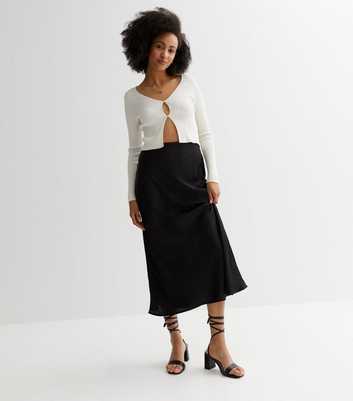 Tall Black Satin Bias Cut Midaxi Skirt