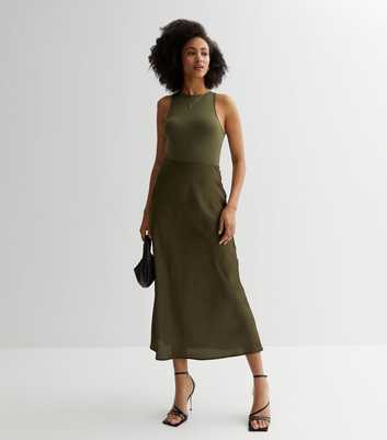 Tall Khaki Satin Bias Cut Midi Skirt