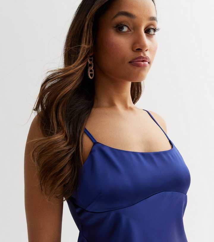 Petite Blue Satin Slip Dress | New Look