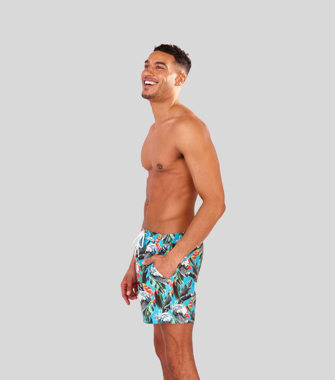 South Beach Teal Tropical Drawstring Swim Shorts Image 2