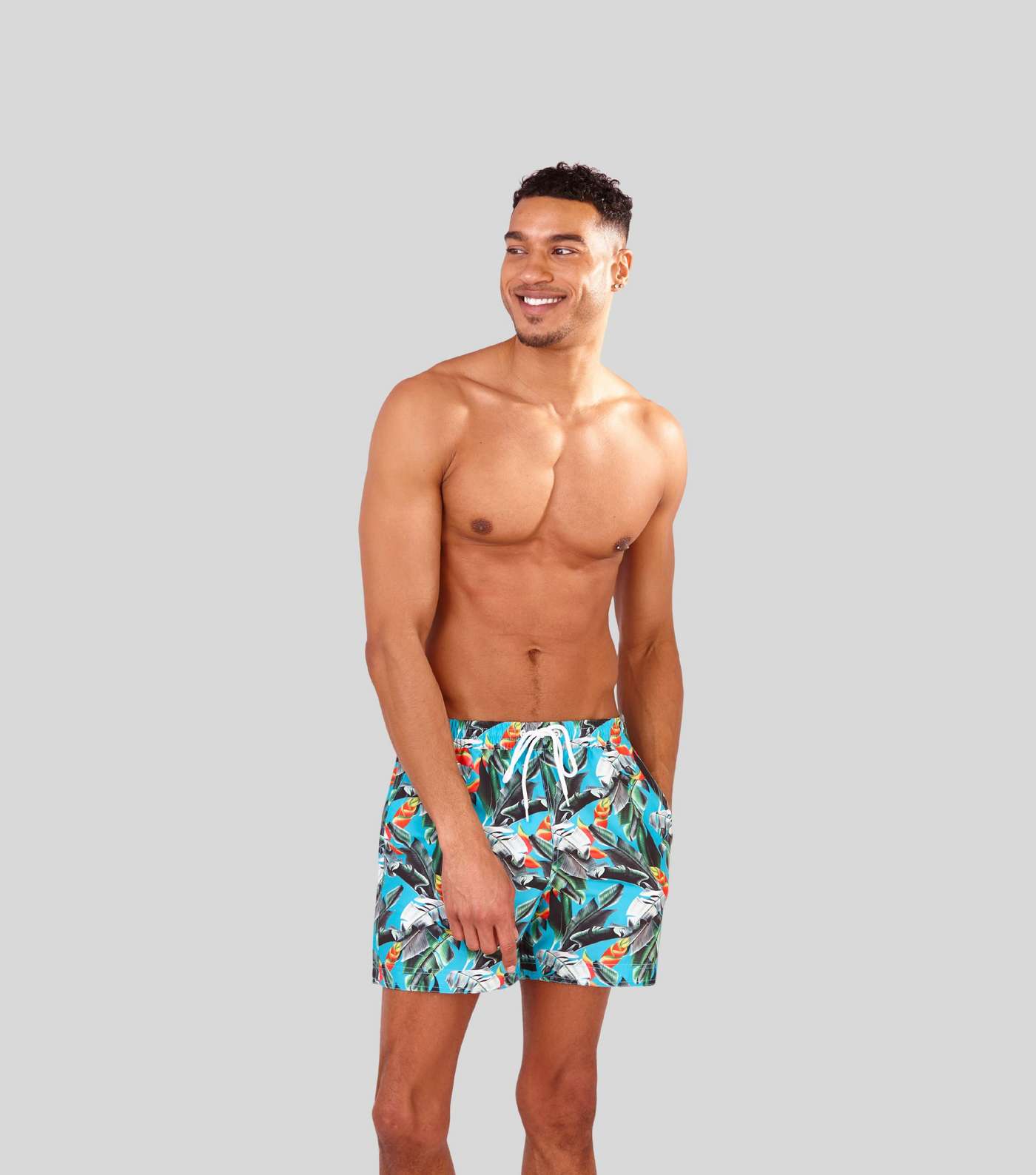 South Beach Teal Tropical Drawstring Swim Shorts Image 4