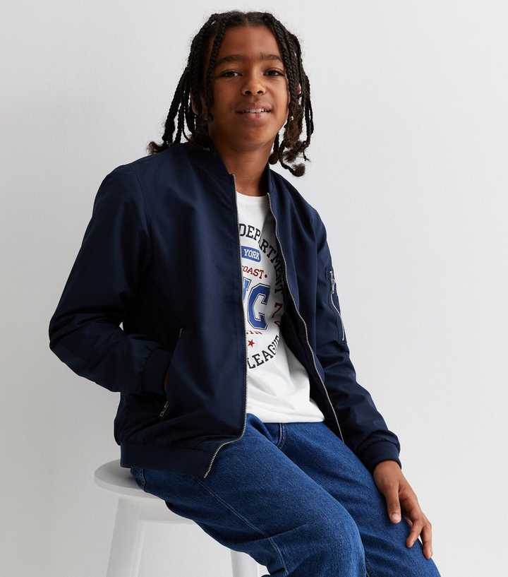 Jack Jones Junior Navy Zip Up Bomber Jacket