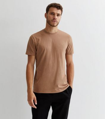 Men's Tan Cotton Crew Neck Regular Fit T-Shirt New Look