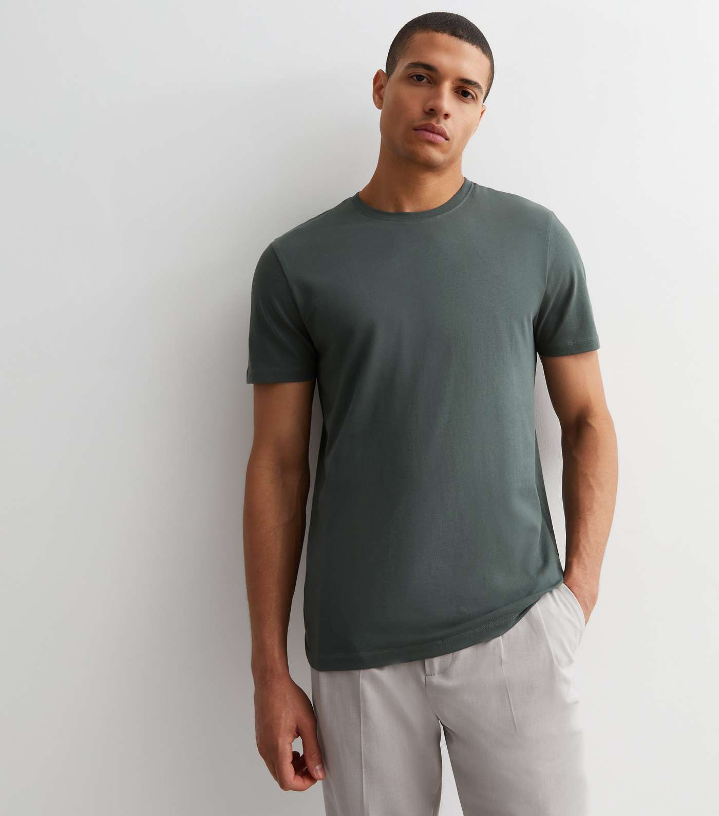 Dark Green Cotton Crew Neck Regular Fit T-Shirt Image 2