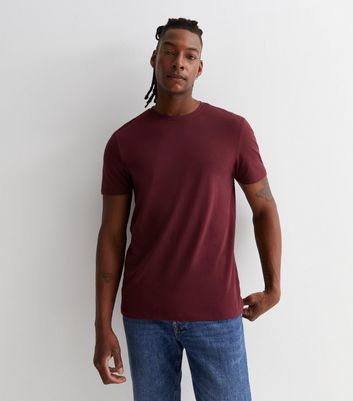 Burgundy Cotton Crew Neck Regular Fit T Shirt New Look