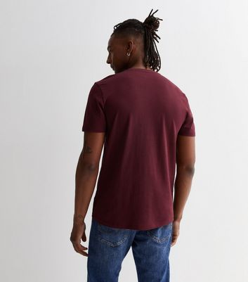 Men's Burgundy Cotton Crew Neck Regular Fit T-Shirt New Look