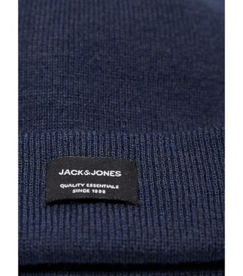 Jack & Jones Junior Navy Ribbed Knit Logo Tab Beanie New Look