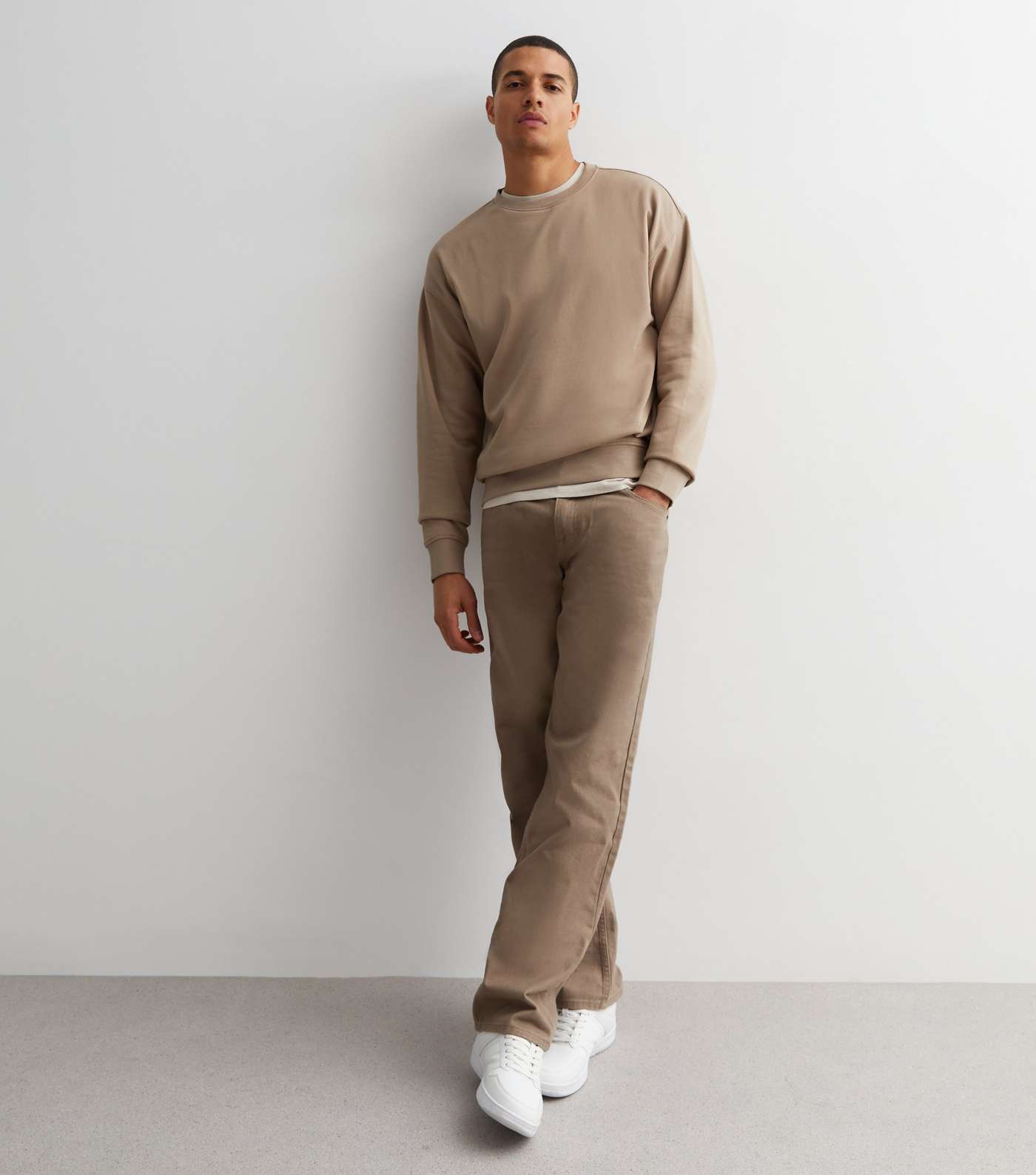 Light Brown Crew Neck Relaxed Fit Sweatshirt