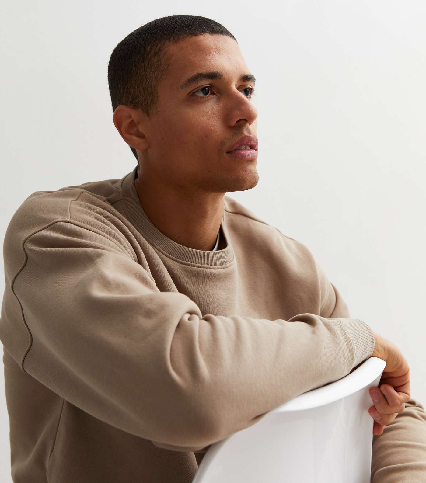 Light Brown Crew Neck Relaxed Fit Sweatshirt Image 3