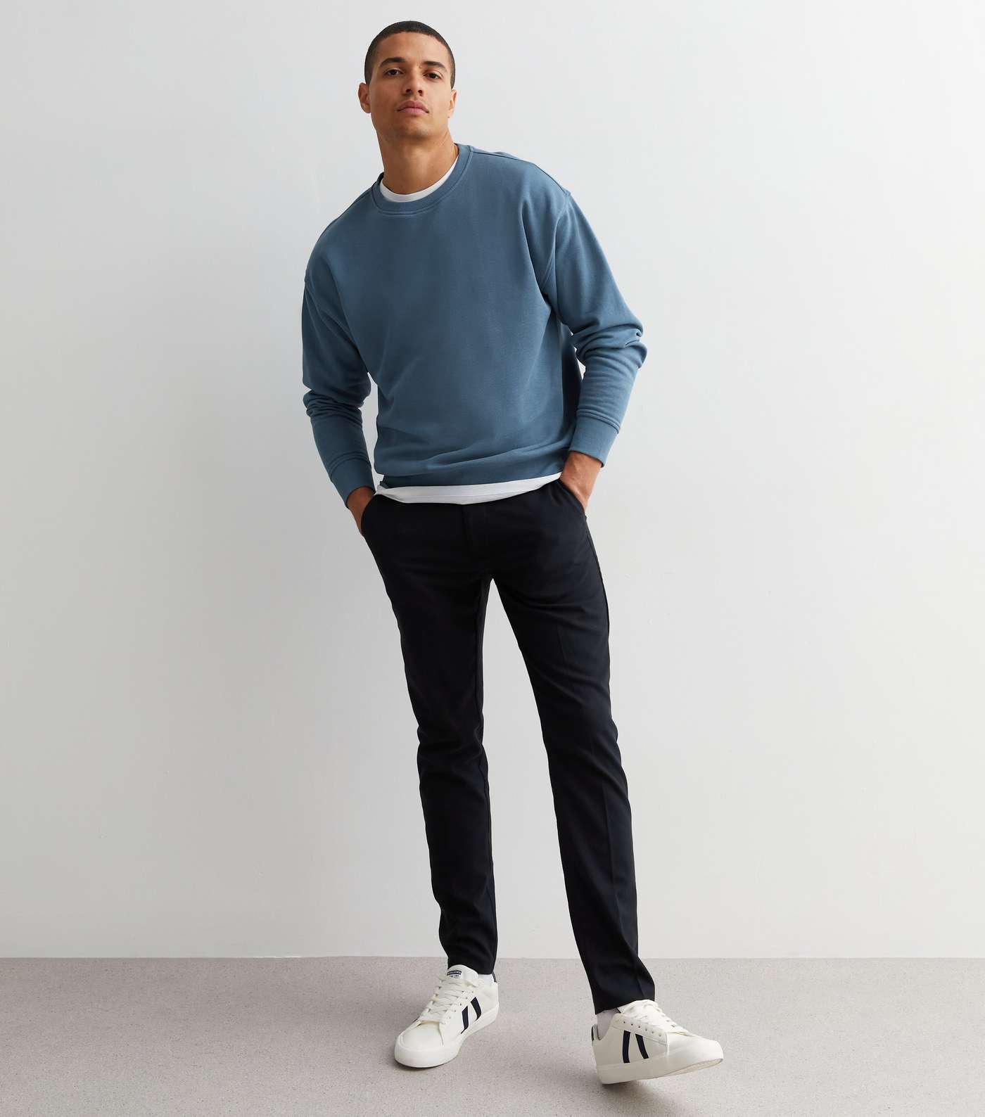 Blue Crew Neck Relaxed Fit Sweatshirt Image 2