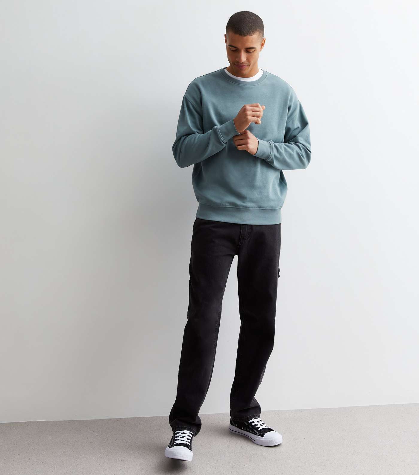 Teal Crew Neck Relaxed Fit Sweatshirt Image 3