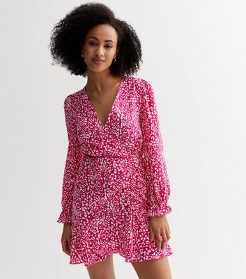 Tall Pink Leopard Print Ruched Mini Dress New Look