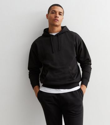 Black Pocket Front Relaxed Fit Hoodie New Look