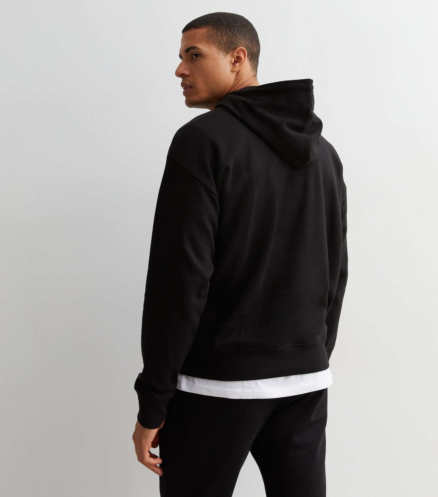 Black Pocket Front Relaxed Fit Hoodie Image 4