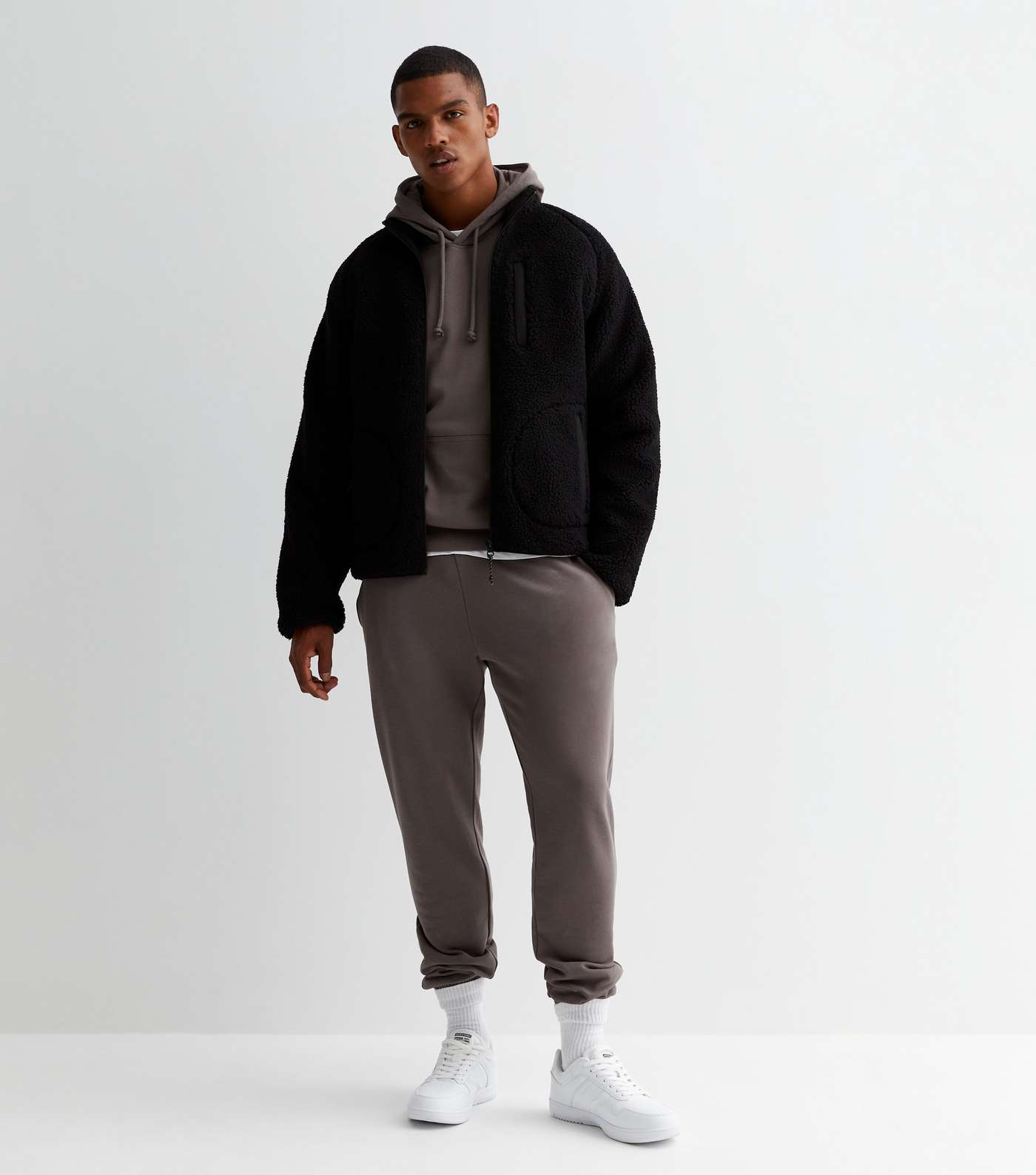 Dark Grey Pocket Front Relaxed Fit Hoodie Image 3