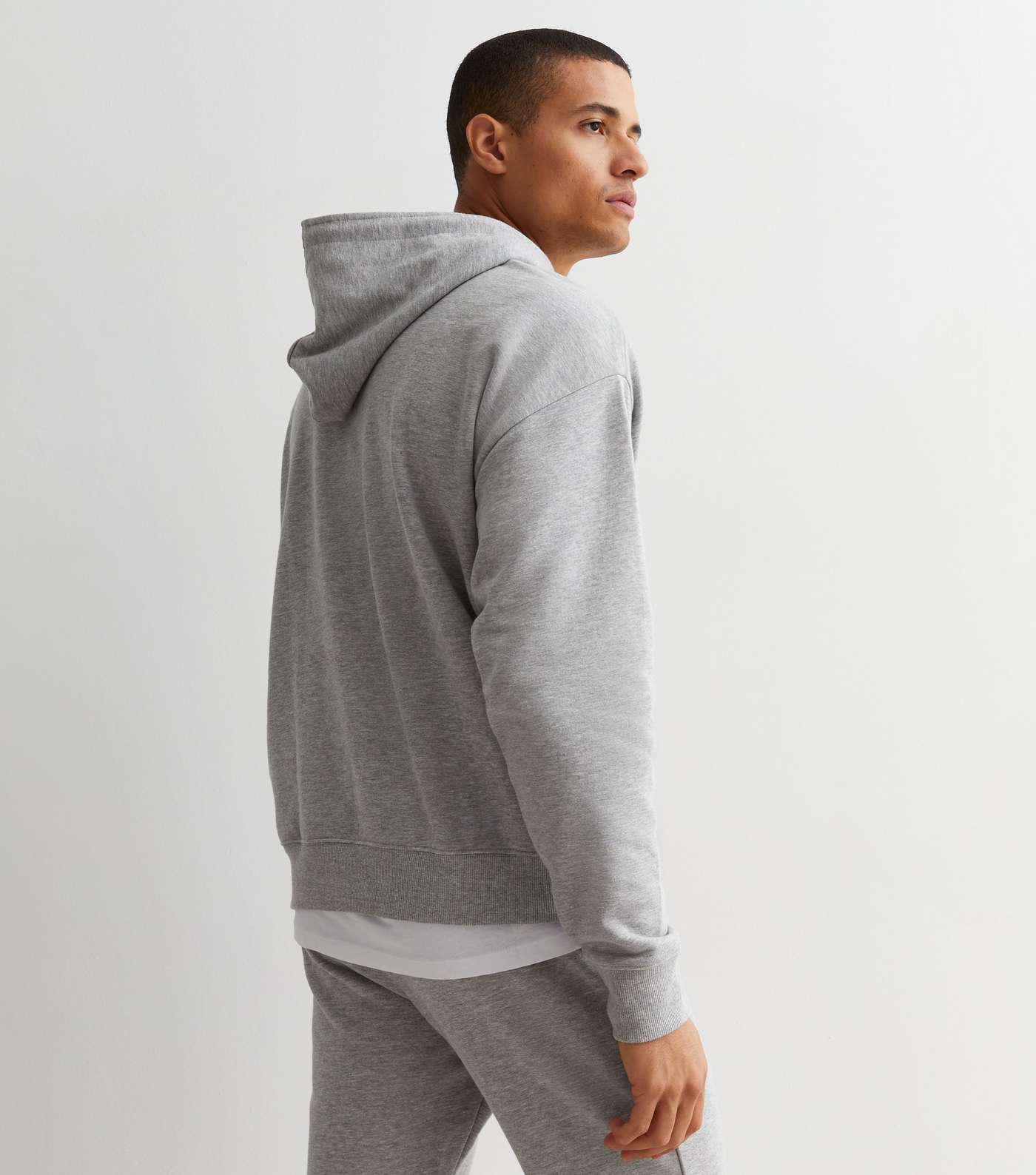 Grey Marl Pocket Front Relaxed Fit Hoodie Image 4