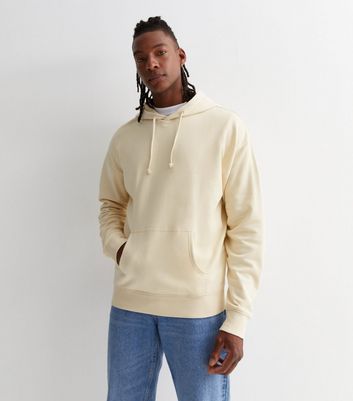 Men's Cream Pocket Front Relaxed Fit Hoodie New Look