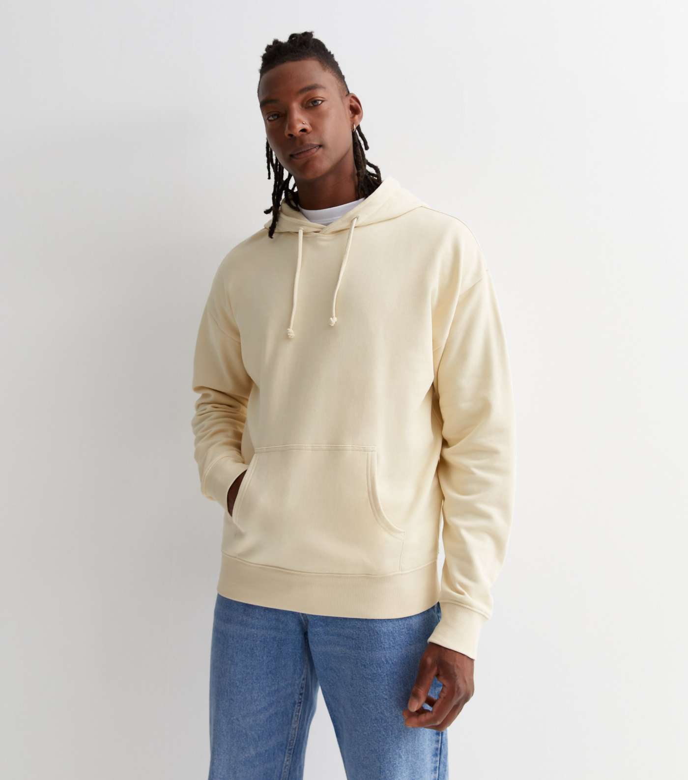 Cream Pocket Front Relaxed Fit Hoodie Image 2