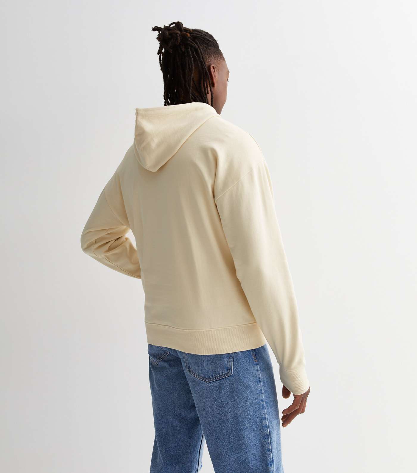 Cream Pocket Front Relaxed Fit Hoodie Image 4
