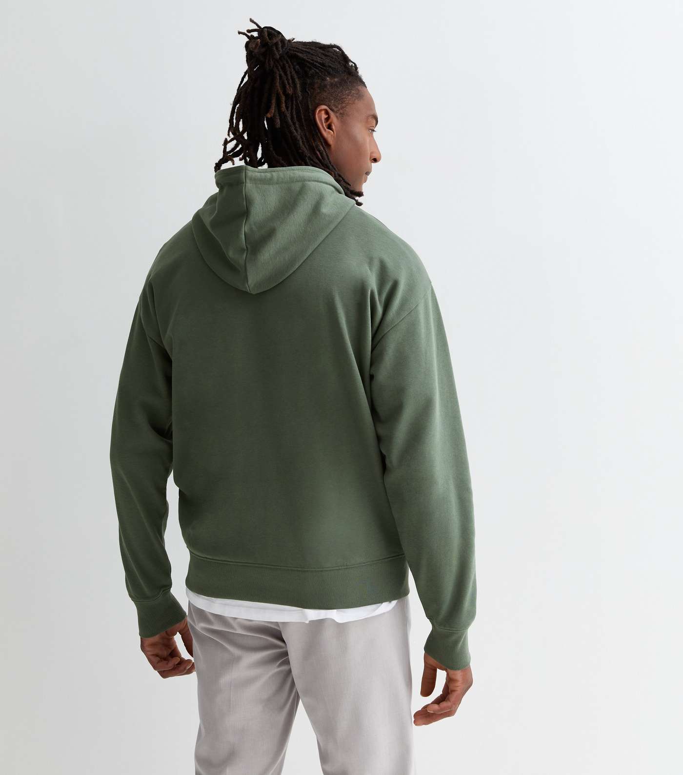 Khaki Pocket Front Relaxed Fit Hoodie Image 4
