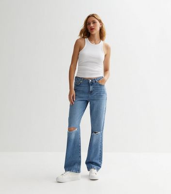 Blue Low Rise Ripped Dad Jeans | New Look