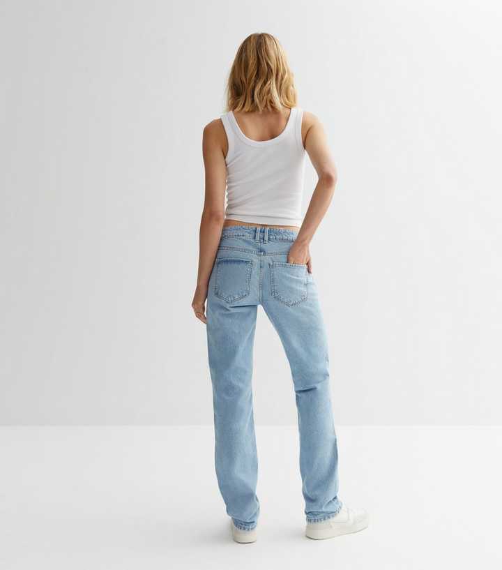 Pale Blue Low Rise Ripped Long Straight Leg Jeans