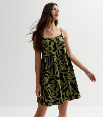 Green Swirl Strappy Mini Dress New Look