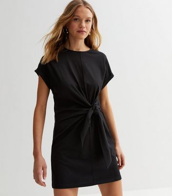 Black Cotton Tie Side Mini T-Shirt Dress New Look