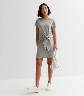 Grey Tie Side Mini T-Shirt Dress