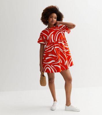 Red Wave Jersey Smock Mini Dress | New Look