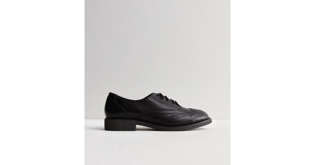 Black Perforated Lace Up Brogues New Look