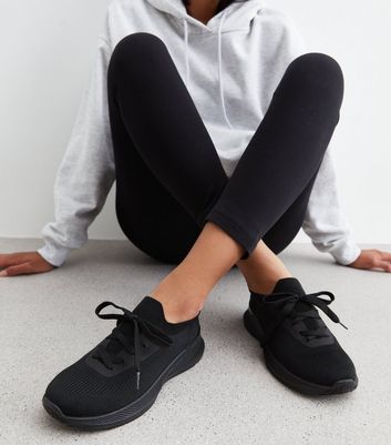 Black Lace Up Sports Trainers New Look