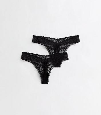 2 Pack Black Animal Lace Thongs New Look