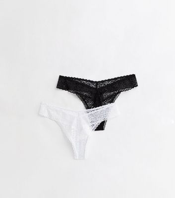 2 Pack Black and White Animal Lace Thongs New Look