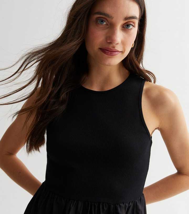 ASOS DESIGN racer front ribbed mini tank dress in black