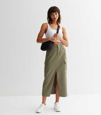 Olive Cargo Midi Skirt