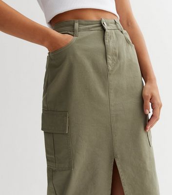 Olive Cargo Midi Skirt | New Look