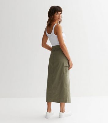 Olive Cargo Midi Skirt | New Look