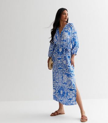 Blue tile print on sale dress