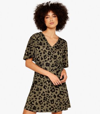 Apricot Olive Leopard Print Belted Mini Dress