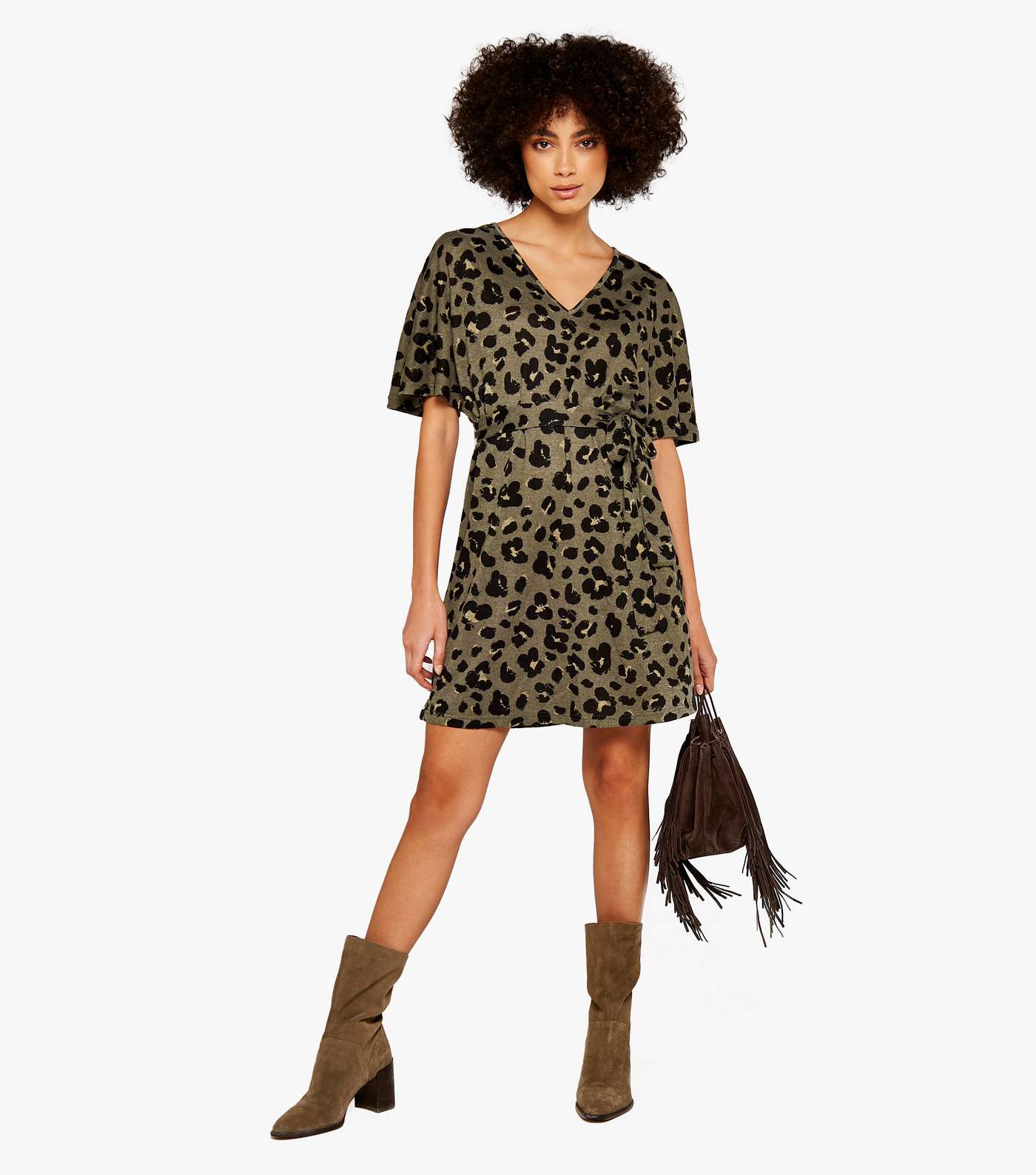 Apricot Olive Leopard Print Belted Mini Dress Image 2