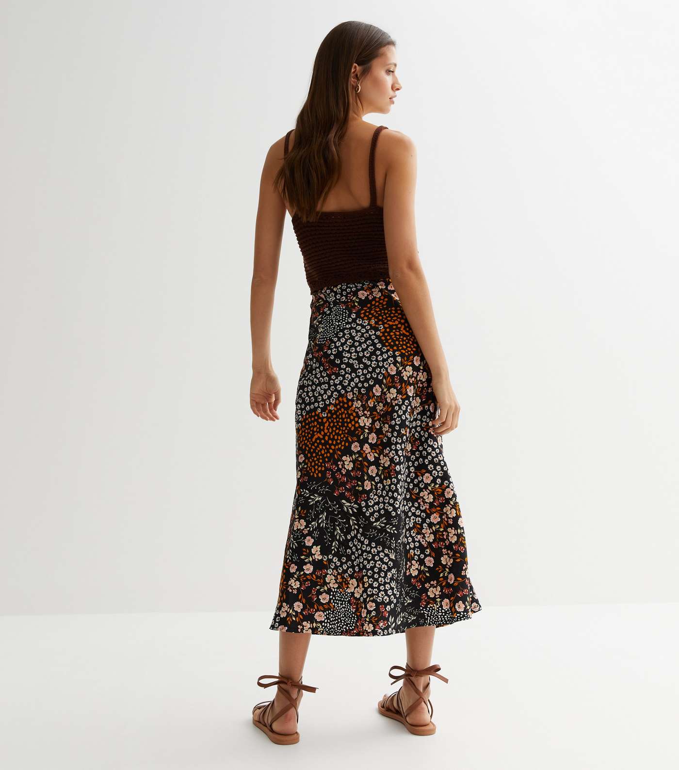 Influence Black Floral Bias Cut Midi Skirt Image 4