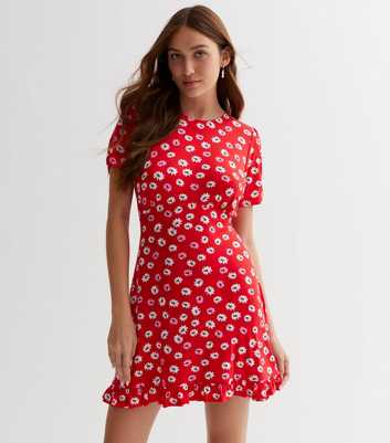 Red Daisy Frill Hem Mini Dress