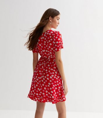 Red Daisy Frill Hem Mini Dress New Look