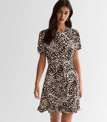Black Animal Print Short Sleeve Mini Dress