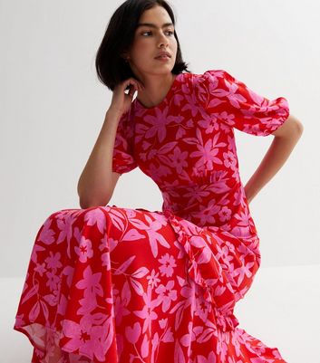 Red Floral Tiered Midaxi Dress New Look